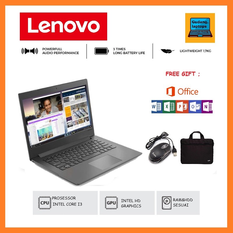 LAPTOP LENOVO IDEAPAD 320/330/130 INTEL CORE i3 RAM 4GB SSD 256GB /FREE TAS & MOUSE