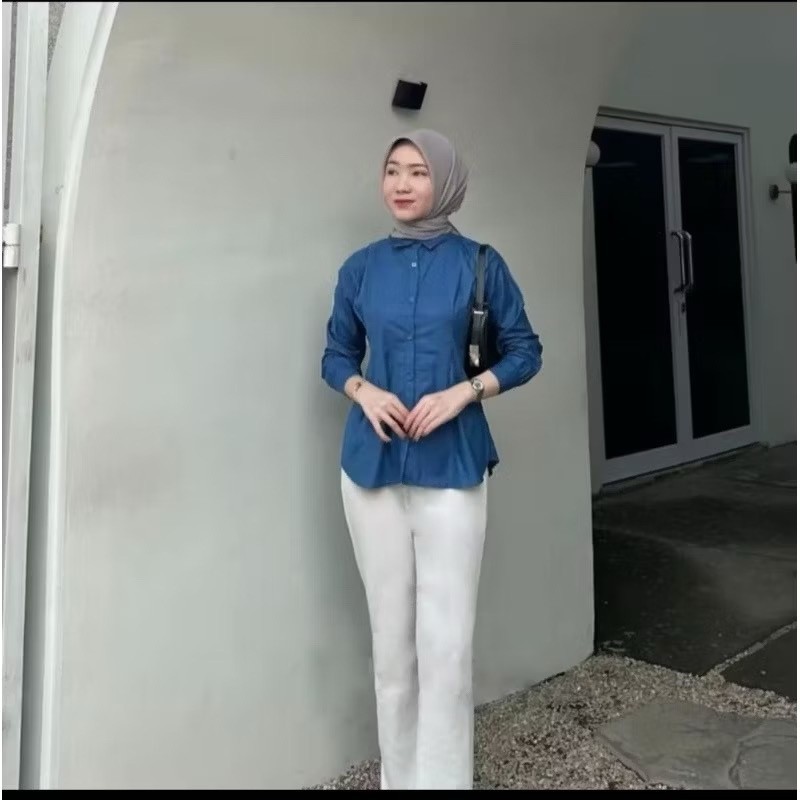 KEKINIAN - ZJD KEMEJA DAREN TOP PRESS POLOS DENGAN KANCING / Kemeja MAYA Press Body Kekinian / ATASA