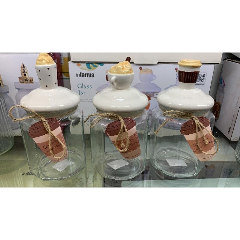 Toples kue lebaran informa/toples informa/toples kopi gula teh/informa 900.l set 3 pcs stoples kaca 