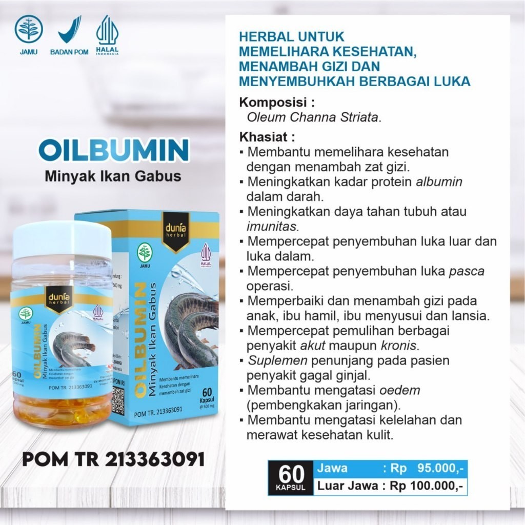 Oilbumin | Minyak Ikan Gabus 60 Kapsul Bandung Kulon Herbal Profemale