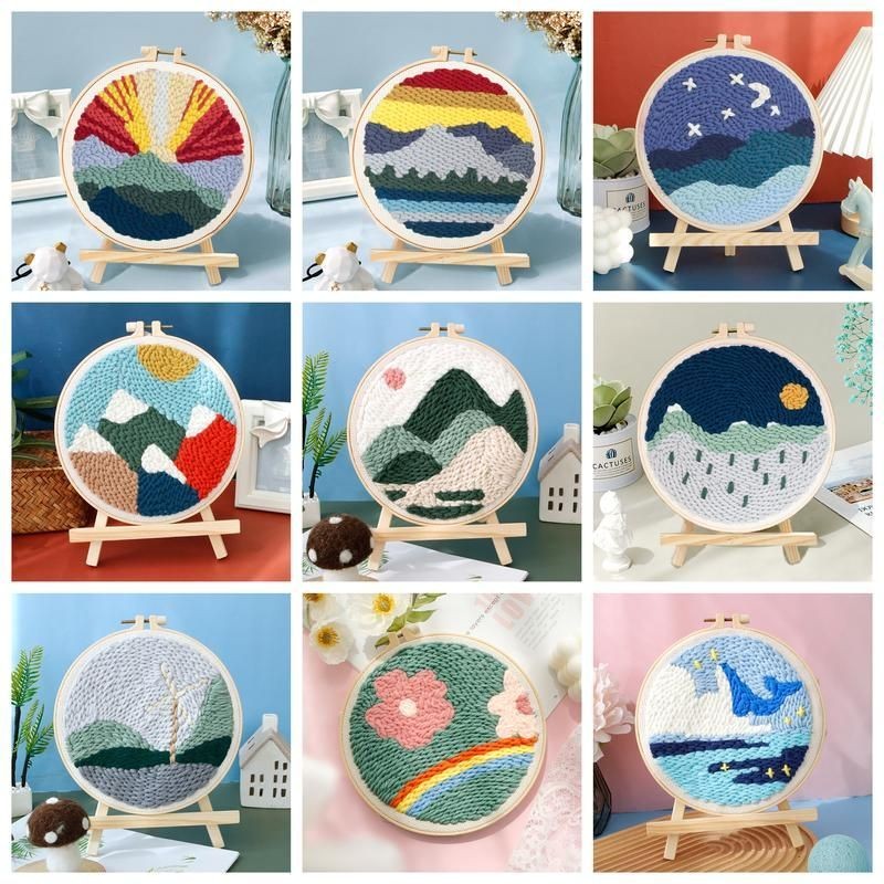 

﻿ Mountain Pattern Punch Needle Embroidery Kit With Yarn For Beginners Easy Diy Handwork Home Decor Needle Craft Embroidery