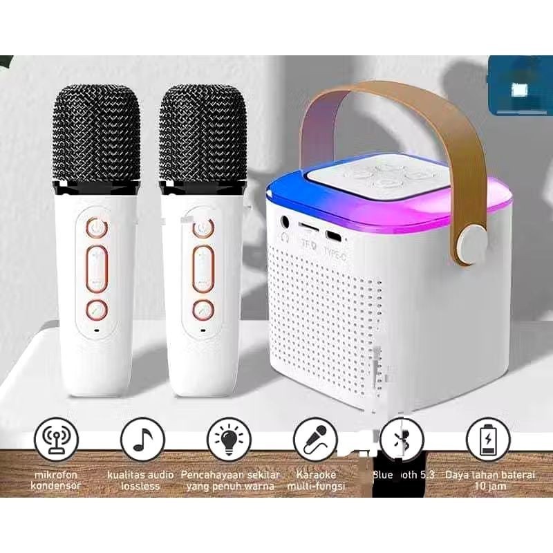 SPEAKER BLUETOOTH Y1 KARAOKE MINI BASS PORTABLE KARAOKE 2 MIC