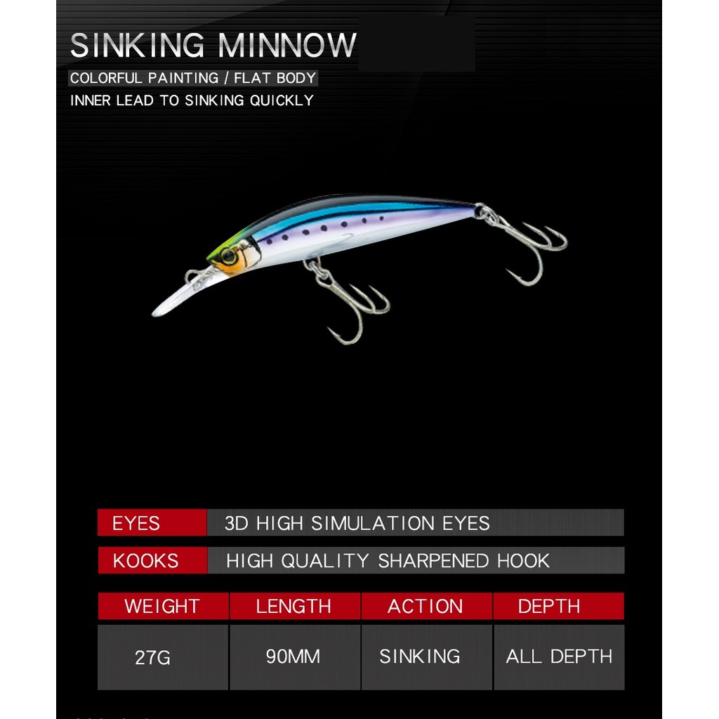 9cm 26g Long Shot Sinking Minnow Fishing Lure Swimbait