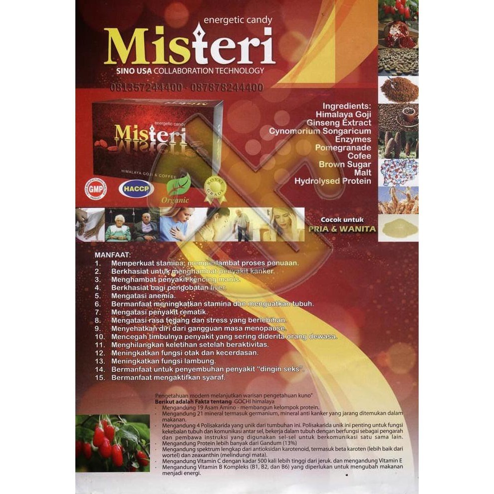 

DISKON Misteri Ginseng & Coffee energetic candy (permen kopi) BPOM isi 30pcs - Promo