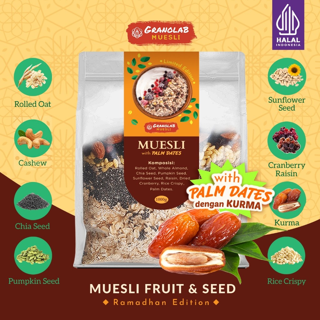 

Muesli Fruit Seed dengan Kurma - Granolab Muesli Special Edition