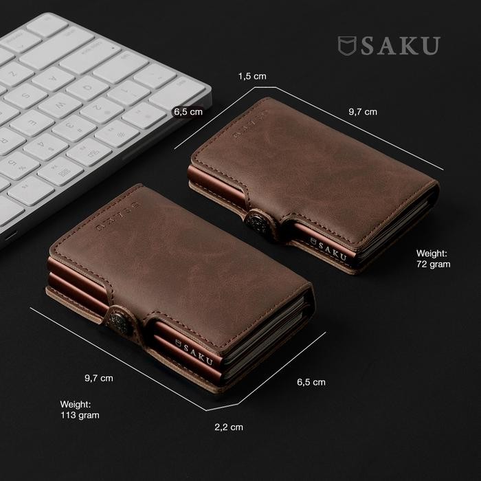 SAKU Dompet Kartu Pria Wanita Smart Wallet Card Holder RFID Kulit BLCK - Black, Single