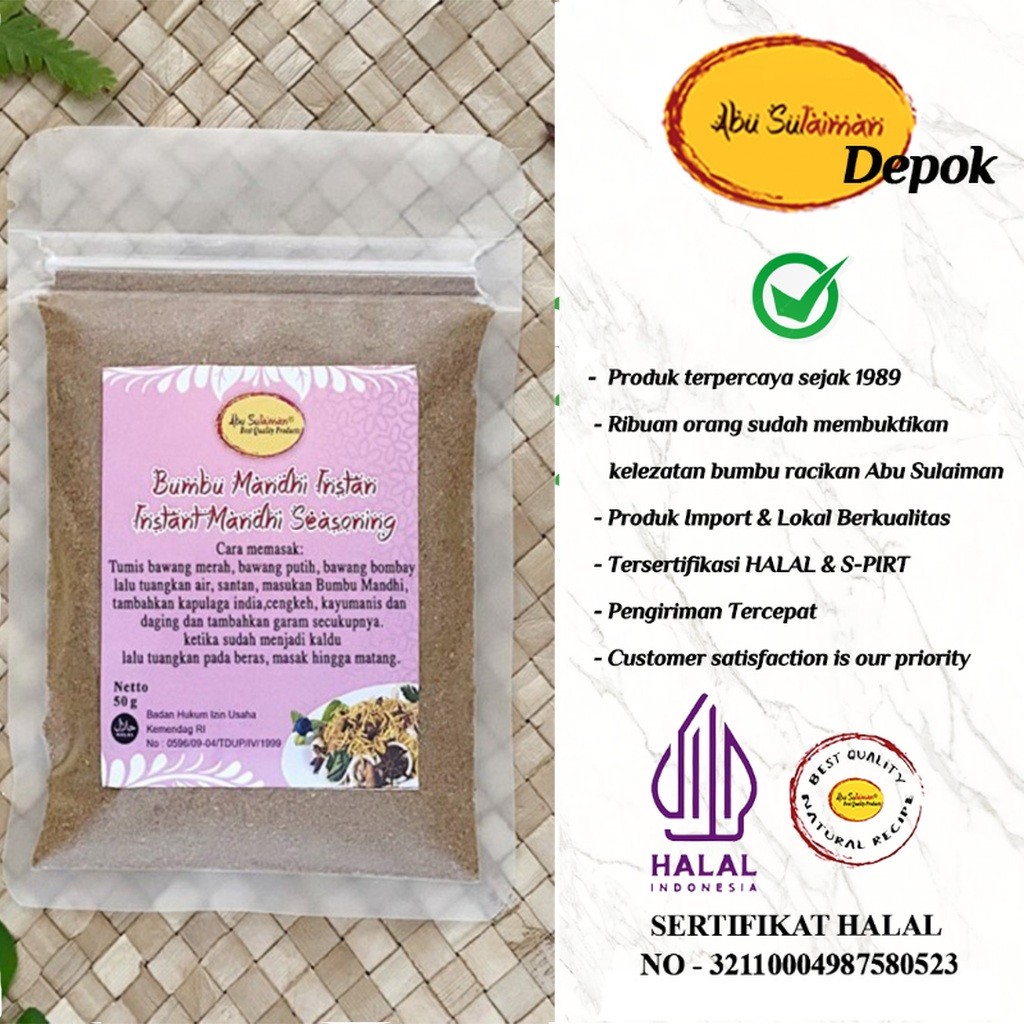 

BUMBU NASI MANDHI INSTANT 500 GR ABU SULAIMAN / INSTAN MANDI SEASONING 500 GR / MANDI POWDER
