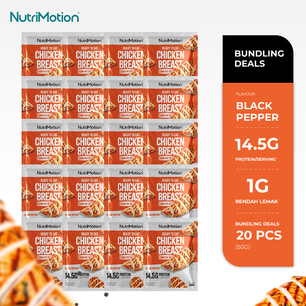 

NutriMotion Dada Ayam Tinggi Protein Ready to Eat | Paket Hemat 20pcs | Rendah Lemak & Kalori Dengan Rasa Blackpepper - Meal Replacment