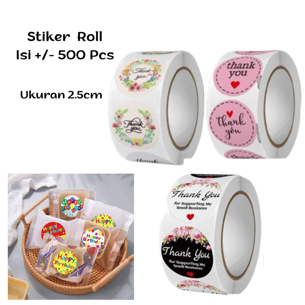 

Stiker Roll 500pcs Selamat Menikmati Sticker Makanan Kue Thank You Terima Kasih Happy Birthday Ulang Tahun