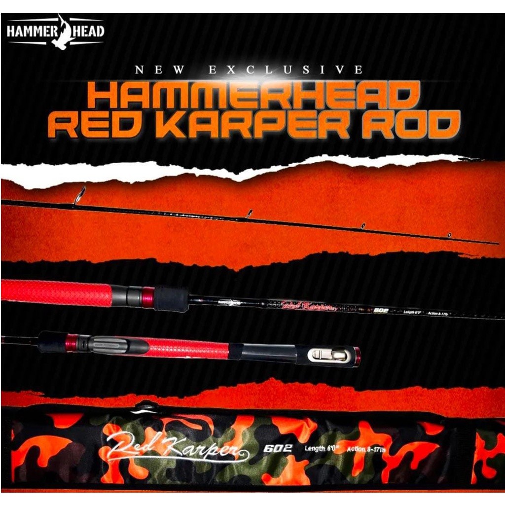 Hammerhead Joran Pancing Red Karper Spinning Carbon Sambung 2 Middle Joint Full Fuji 180CM 8-17LB Te