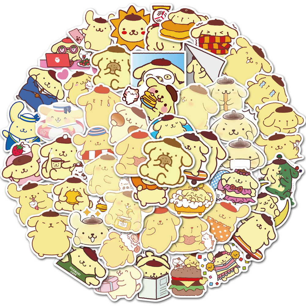 

50pcs Pompom Purin Sticker Pack Waterproof Laptop Skin Sanrio Anime Stickers Cute Phone Case Kawaii Packaging Art Supplies