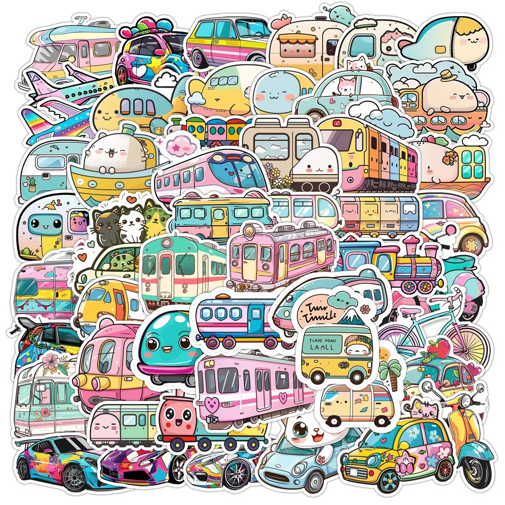 

50 Pcs Sticker Car Train Vinyl Waterproof untuk Tempelan Laptop Tumbler HP Koper DIY [15]