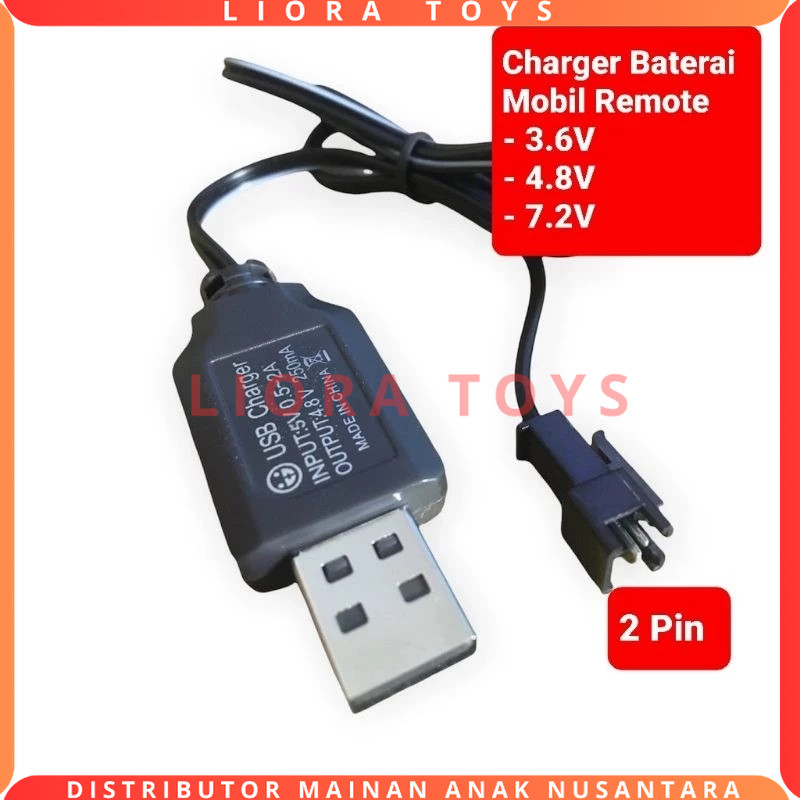 Kabel Charger Untuk Cas Mobil Mainan Rc Model USB Panjang Kabel 30 Cm Soket Hitam 2 Pin