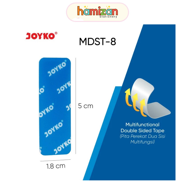 

( 1 pack isi 60 pcs ) MDST-8 Joyko Multifunctional Double Sided Tape Transparan / Double Side Tape Transparant Multifungsi / Selotip Isolasi Dua Sisi Double tape Bening 18 x 50 mm ( Tebal 0.4 mm )