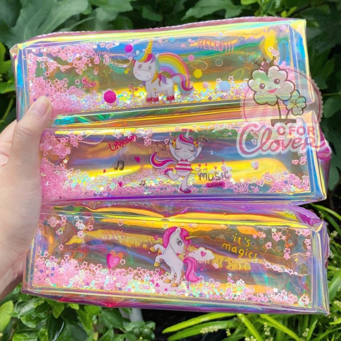 

[Terbaru] UNICORN HOLOGRAM PENCIL CASE / water air holo lucu tempat pensil baru