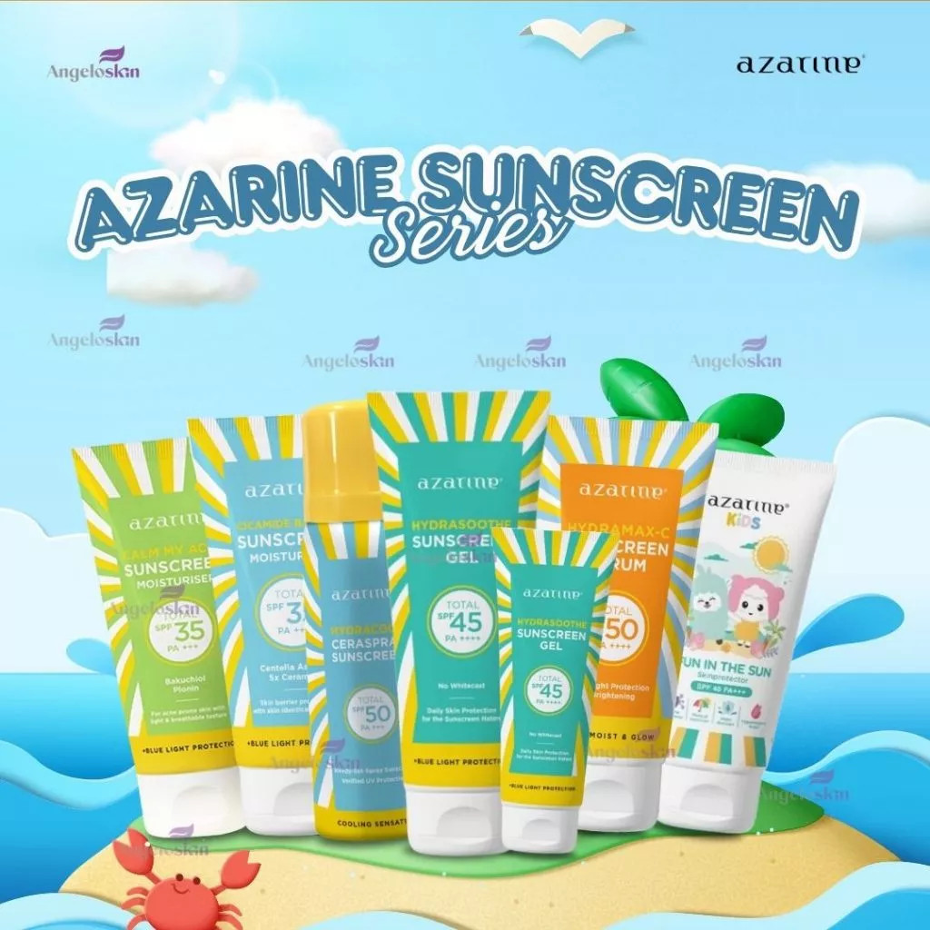 Azarine Sunscreen/SS Gel SPF45 - Hydramax C SPF50 - Cicamide - Calm My Acne - Ceraspray