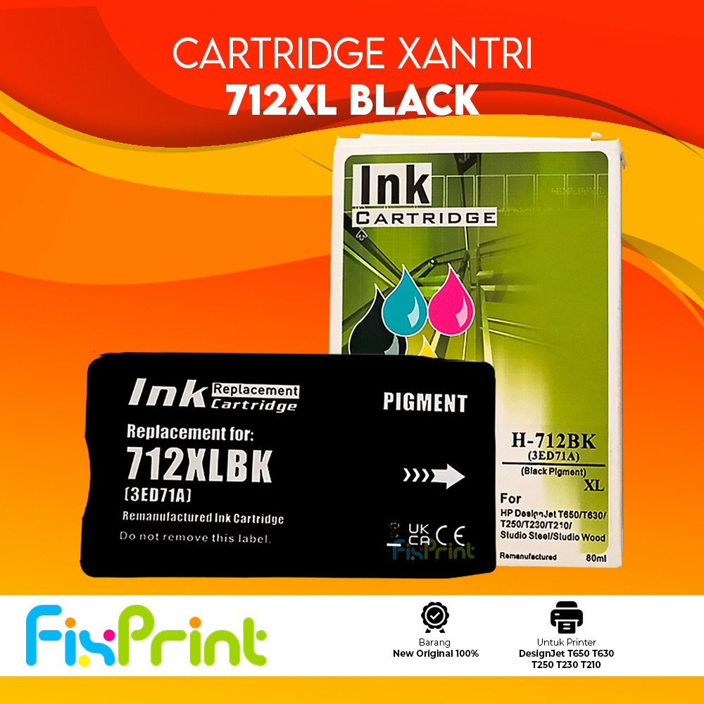 Cartridge Ink Xantri Original 712 XL Black 3ED71A, Refill 712XL Color Cyan 3ED67A Magenta 3ED68A Yel