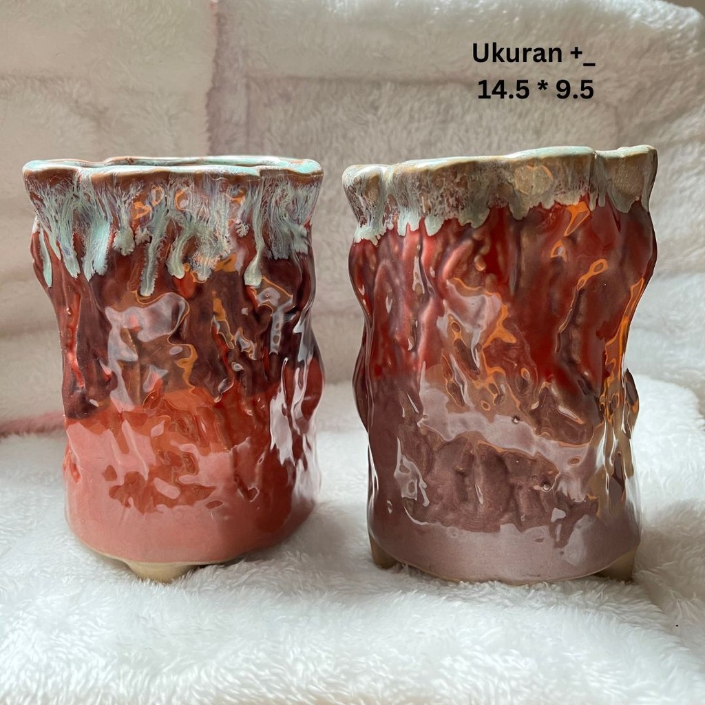 Pot Keramik Ceramic Besar Aesthetic Kaktus Sukulen Sekulent Cactus Succulent Premium Import