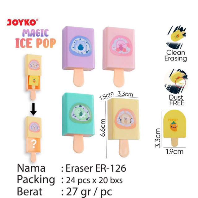 

( 1pcs ) Joyko Magic Ice Pop / Eraser Es Krim Sulap ERT-126 / Penghapus Magic Ice Cream Colour / Penghapus Eraser Joyko ER-126 Magic Ice Pop Murah Berkualitas