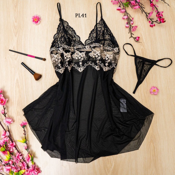 Lingerie Baju Tidur Wanita Model Dress Import Hitam Pl41