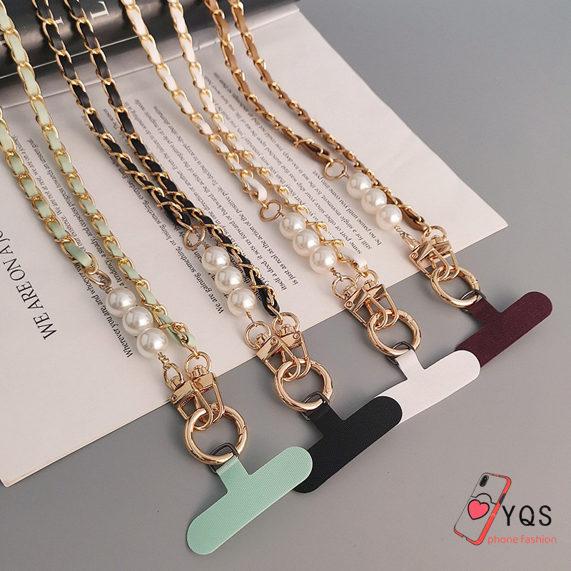 Tali Lanyard Selempang Hp Kulit Berkualitas Tinggi Tautan Mutiara Selempang Tas Gantungan Kulit