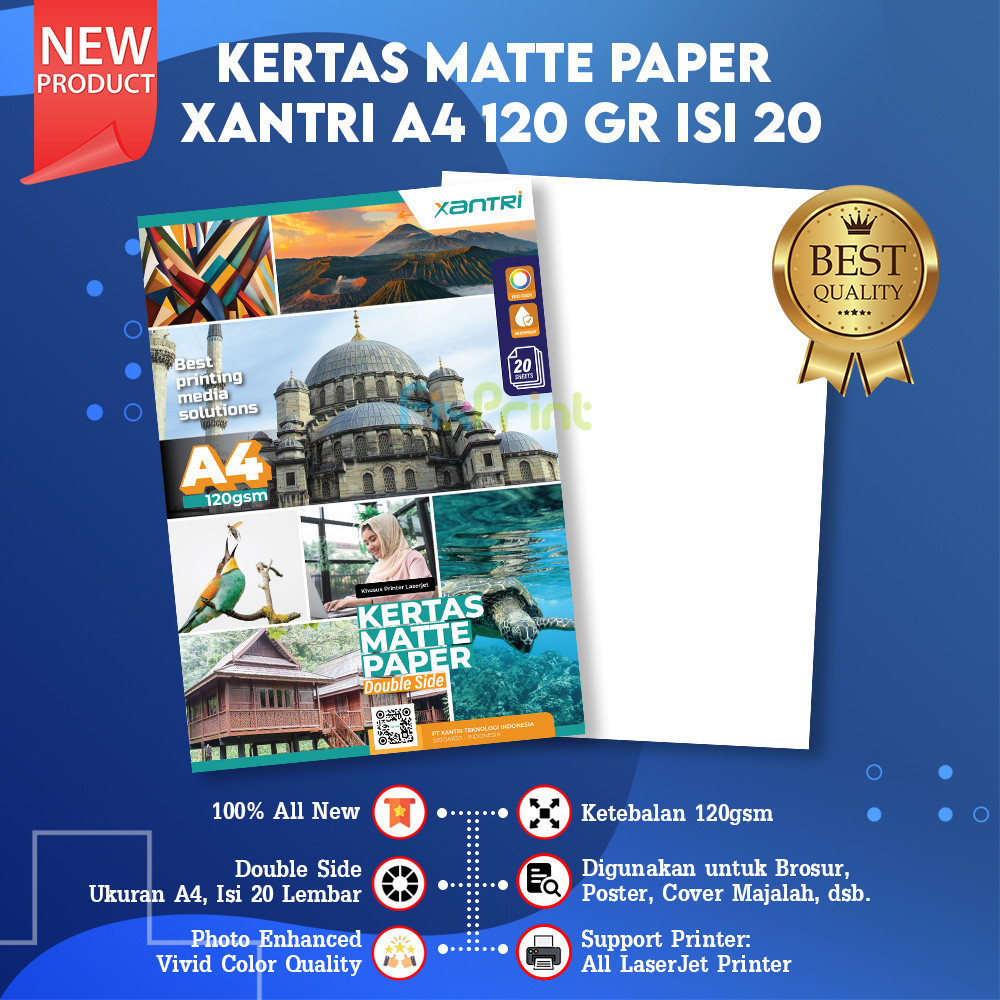 Kertas Matte Paper Double Side A4 120gsm, Kertas Matte 2 Sisi 20Lembar