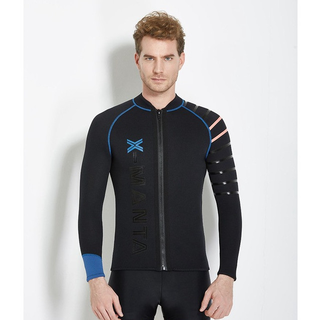 Dive & Sail Baju Selam Pria 3Mm Jaket Selam Lengan Panjang untuk Menyelam Skuba Berselancar Snorkeli