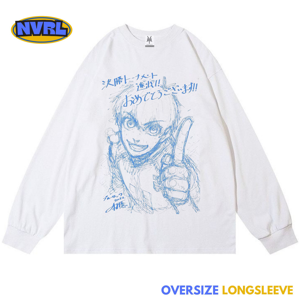 Kaos oversize longsleeve anime blue lock isagi yoichi world cup vintage tee
