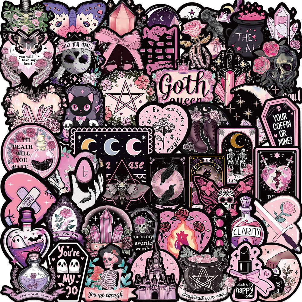 

10/30/50PCS Black Pink Gothic Style Magic Witch Cartoon Sticker DIY Phone Laptop Luggage Skateboard Graffiti Decals Fun for Toy