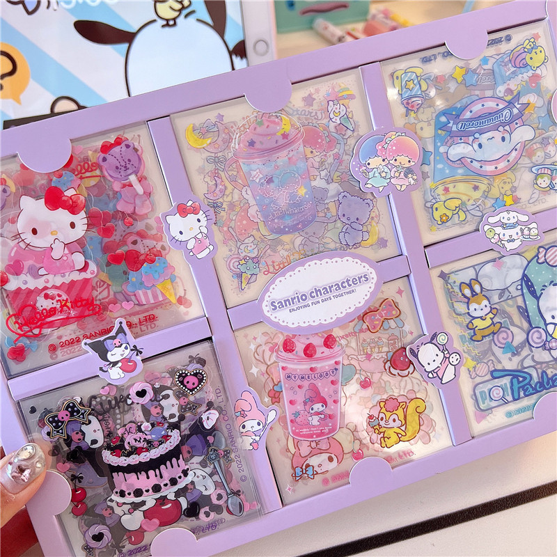 

60Sheet/Box Sanrio Sticker Kawaii Hello Kitty Kuromi Cinnamoroll Melody Hand Account Material Decoration DIY Stickers Kids Toys