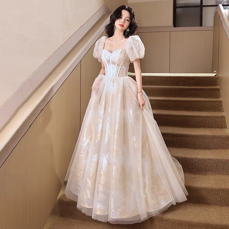 Gaun Malam Memanggang Sampanye untuk Wanita Gaun Putri Pesta Ulang Tahun Kelas Atas Prancis Gaya Bar