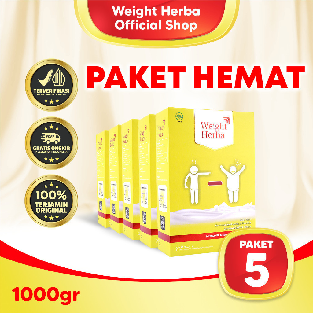 

PAKET 5 BOX - Susu Herbal Penambah Berat Badan Dan Nafsu Makan Weight Herba Original Asli