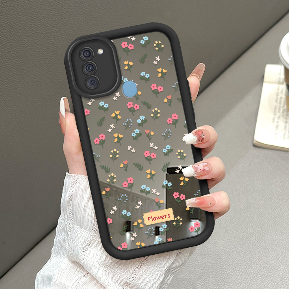 Casing Hp Untuk Compitable With Samsung A11 M11  Mirror Phone Flower Pattern Soft Silicone Cermin Ca