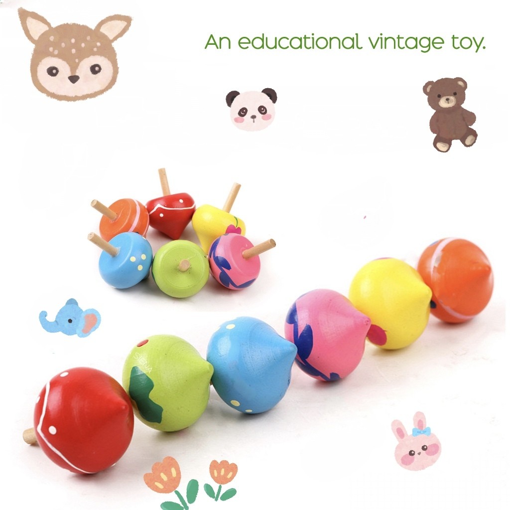 Mainan Gasing Gangsing Kayu 3pcs / Wooden Spinning Top | Edukasi Sensory Motorik