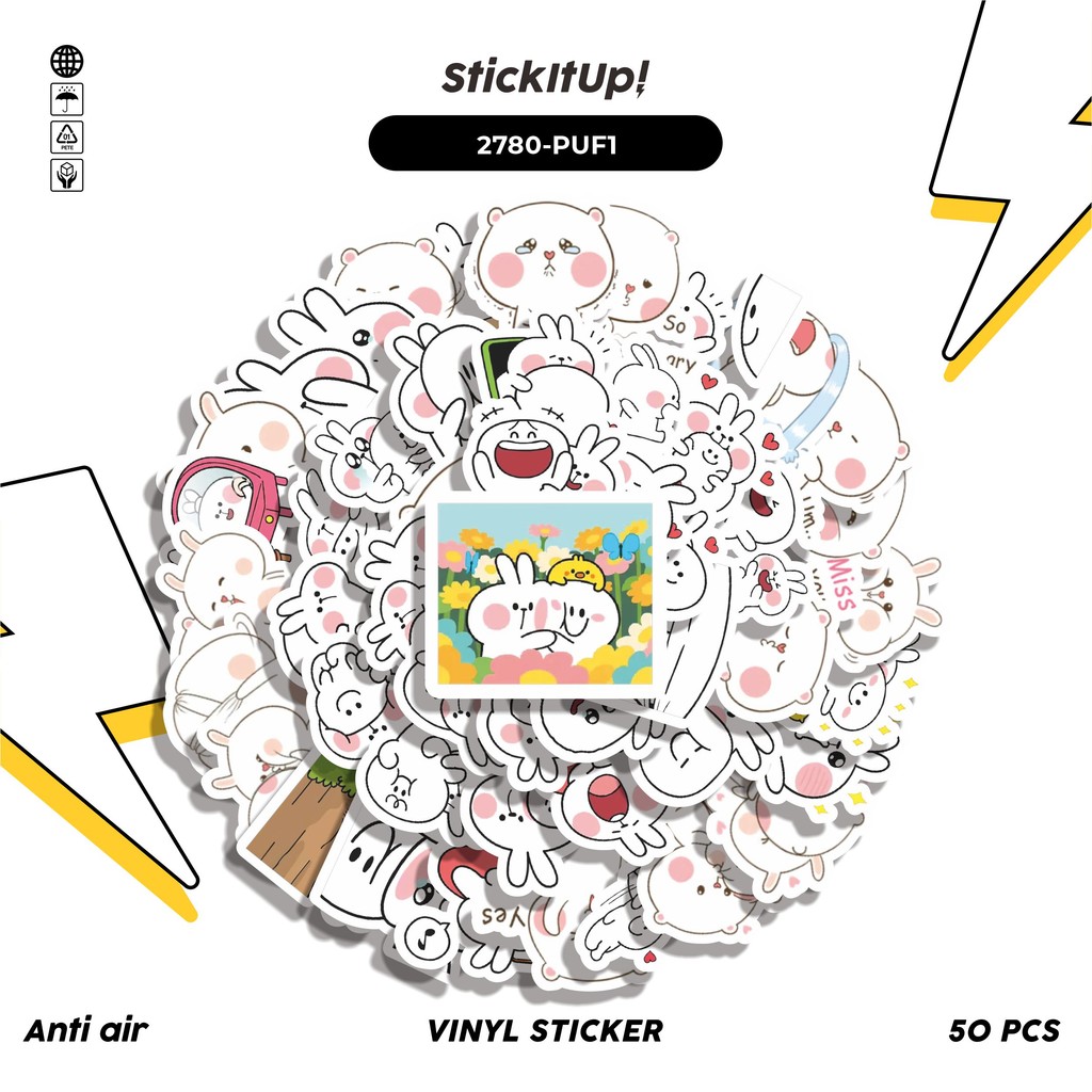 

COD 50 Pcs Stiker FUNNY CHARACTER PUFFY RABBIT STICKER PACK 01 Lucu Anti Air Untuk Dekorasi Notebook Sepeda Skateboard Handphone DIY