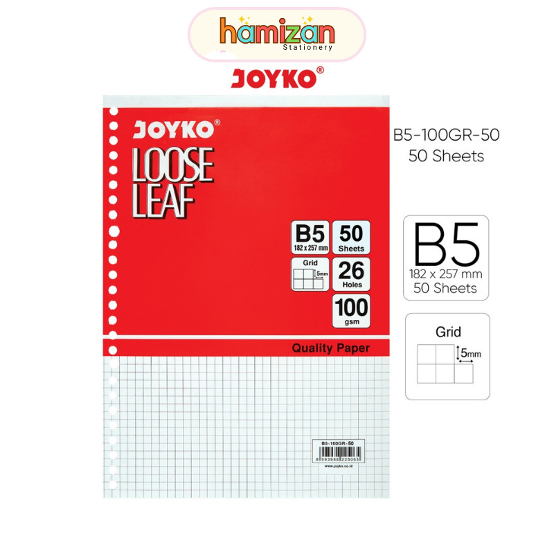 

Kertas Loose Leaf B5 50 Grid Matematika Kotak Kecil isi 50 lembar Joyko