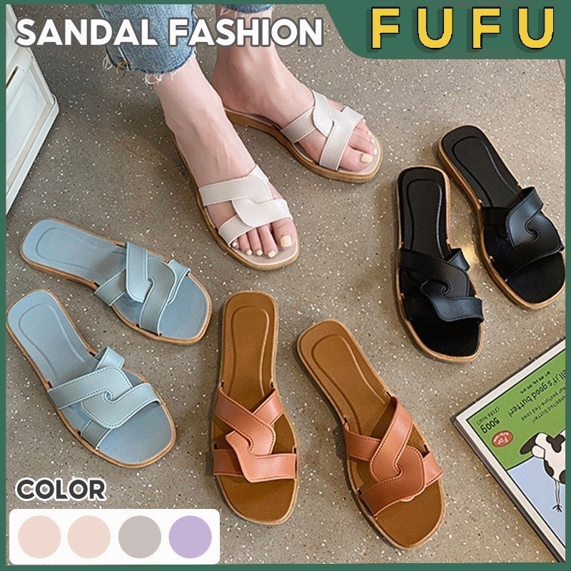 PROMO FUFU sendal slop/sandal rumah / sandal wedges baru /Sandal Wanita /Fashion Korea Import Real P
