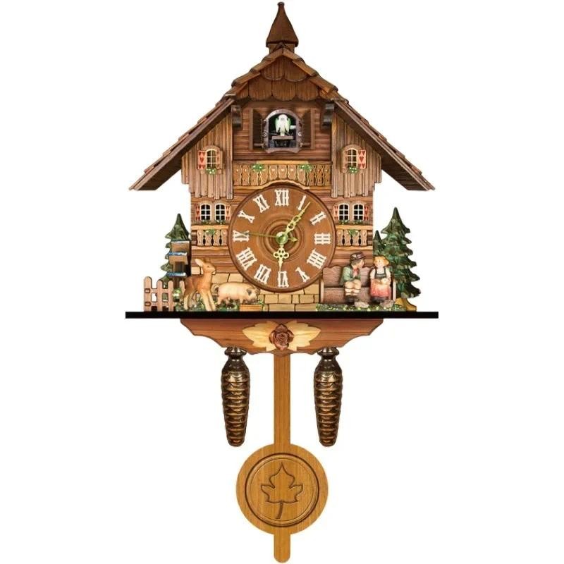 Fashion Big Wooden Cuckoo Clock Handmade Wall Cuckoo Alarm Clock Traditional Wooden Clock Living Roo