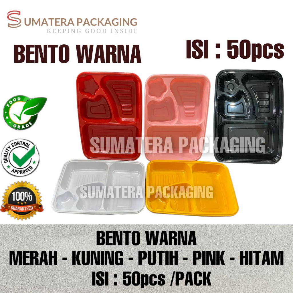 Mika Bento box warna isi 50pcs sekat 4 Bintang kotak makan