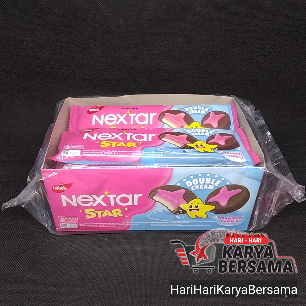 

MAKANAN RINGAN BISKUIT NABATI NEXTAR STAR DOUBLE CREAM STRAWBERRY VANILLA BOX 10'S X 31GR