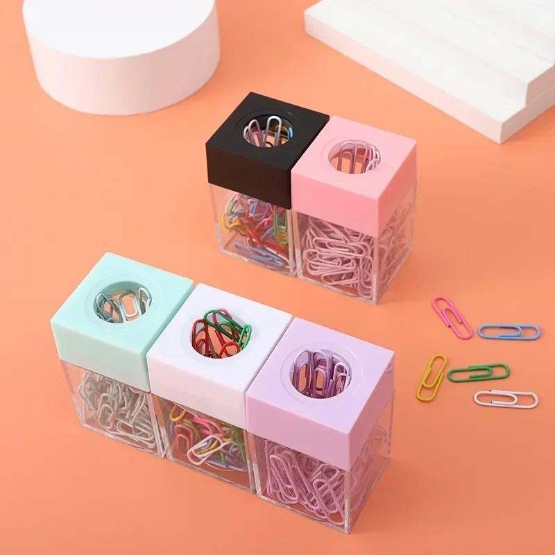

1 Box Creative Magnetic Paper Clip Macaron Color Ins Paperclip Storage Box Protable Office School Stationery Supplies