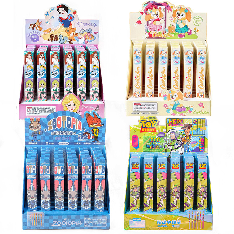 

12/24pcs Disney Cartoon Gel Pen Press Students Black 0.5 Princess Zootopia Toy Story Cute School Write Pens Supplies Whole