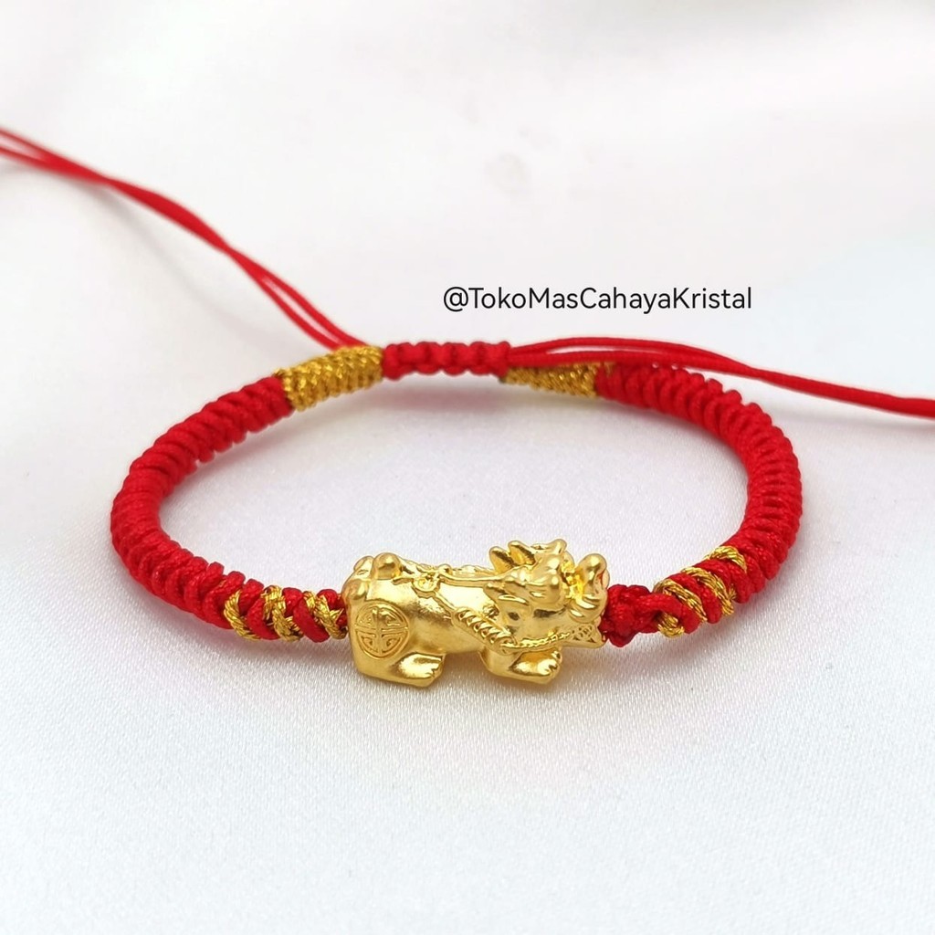 Gelang Tali Emas Charm Naga Dragon Pixiu Emas 24K HK Hongkong 999% - Gold Bracelet