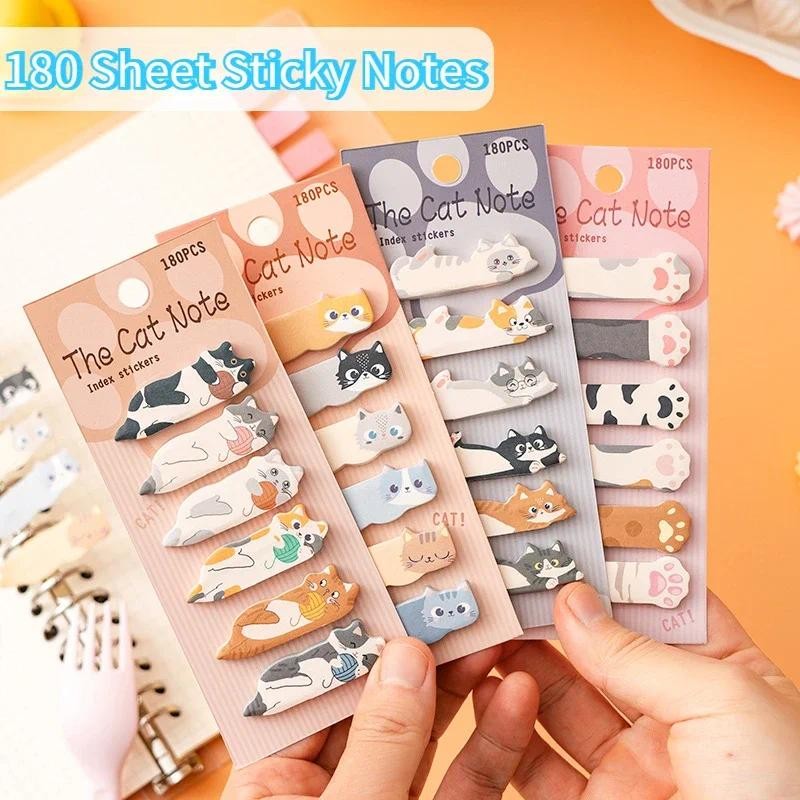 

180Pcs Cartoon Cat Sticky Notes Page Markers Sticky Index Tabs Flags Writable Page Stickers Kawaii Book Markers Reading Notes