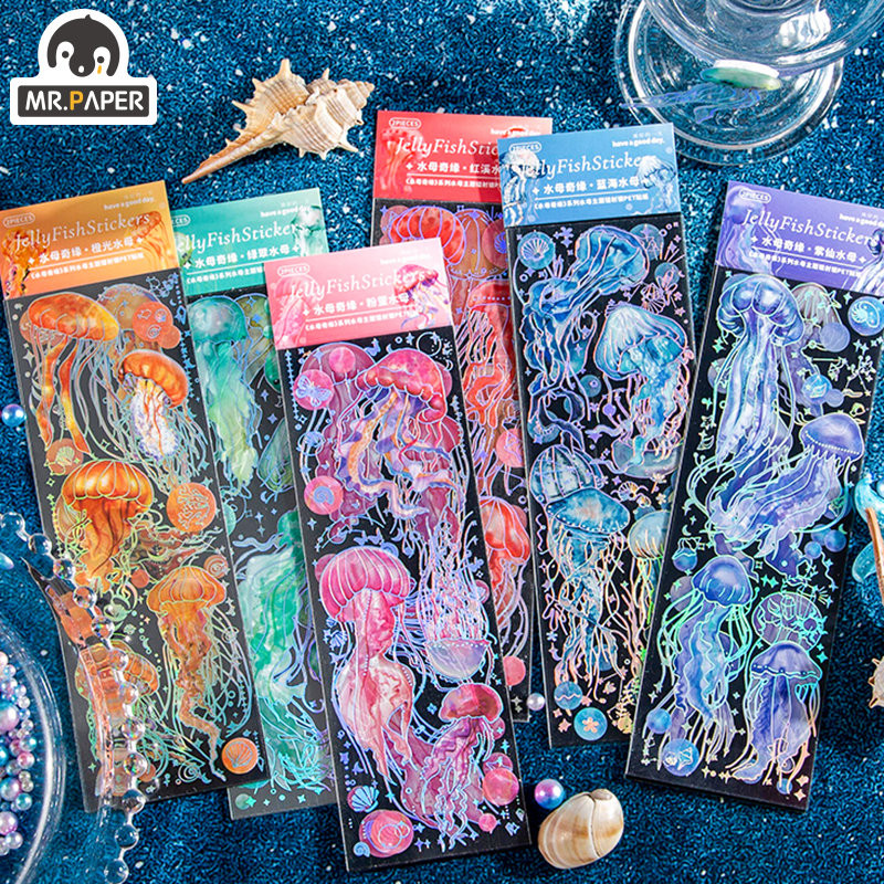 

Mr. Paper Colorful Jellyfish Theme Stickers Sea Creatures Printed PET Waterproof Sticker Decorative Stationery Art Supplies