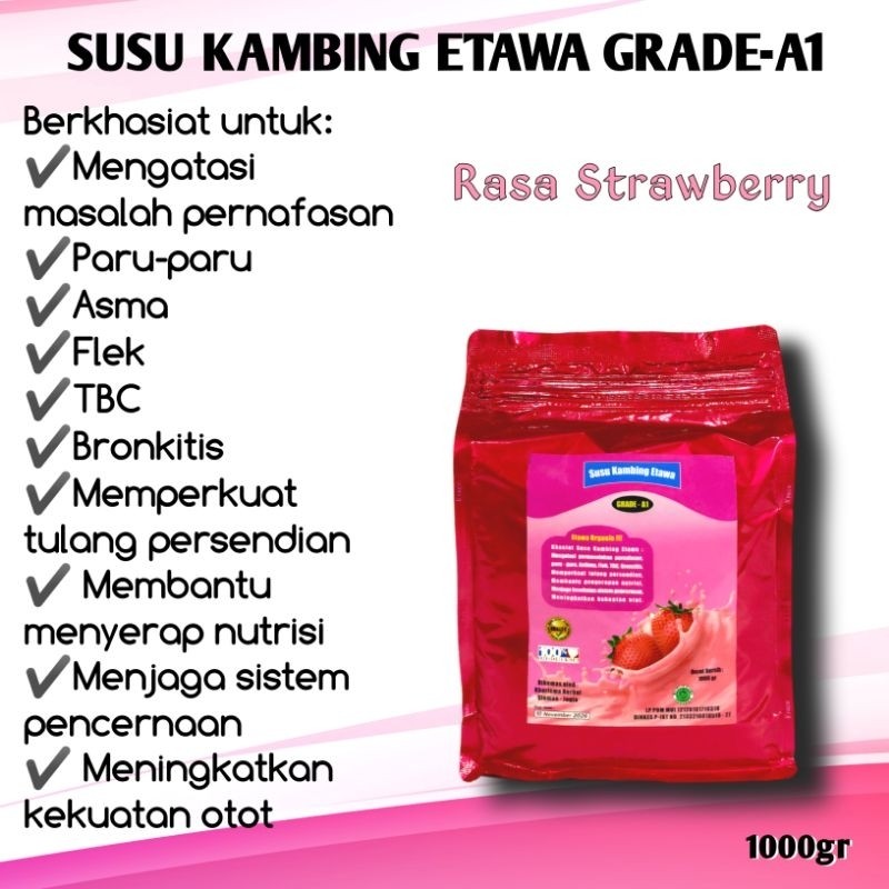 

SUSU KAMBING ETAWA BUBUK GRADE A1 UKURAN 1KG RASA STROBERI OBAT SESAK NAFAS ASMA TBC