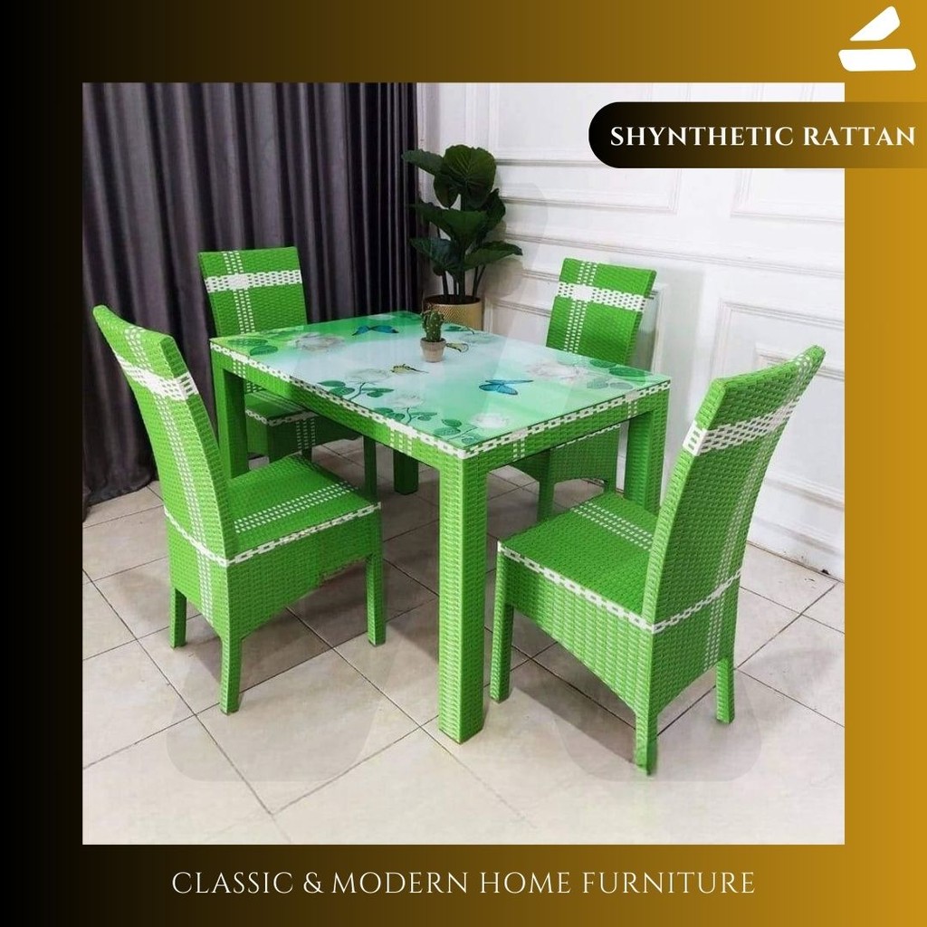 SET MEJA MAKAN 4 KURSI ROTAN SINTETIS / DINNING SET RUANG MAKAN KELUARGA DESAIN MINIMALIS