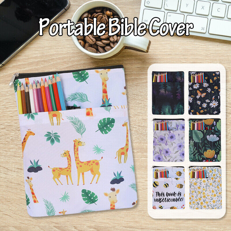 

Printed Portable Bible Cover Zipper Handbag Multi-functional Student Book Bag Flowers Book Protector Book Covers Student Supplie