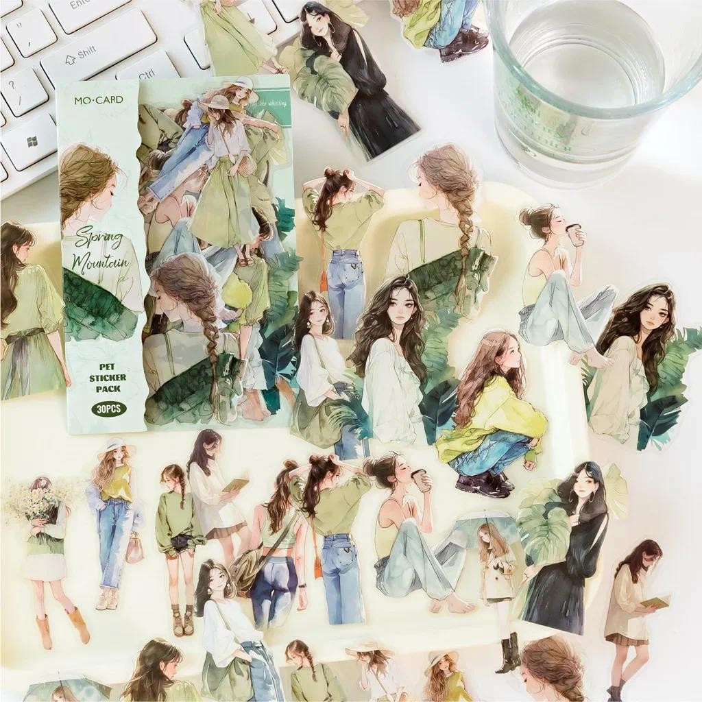 

30pcs Cute People Sticker PET Materials Junk Journal Sticker Girl Life Series Y Scrapbooking Collage Stationery Decor Supplies