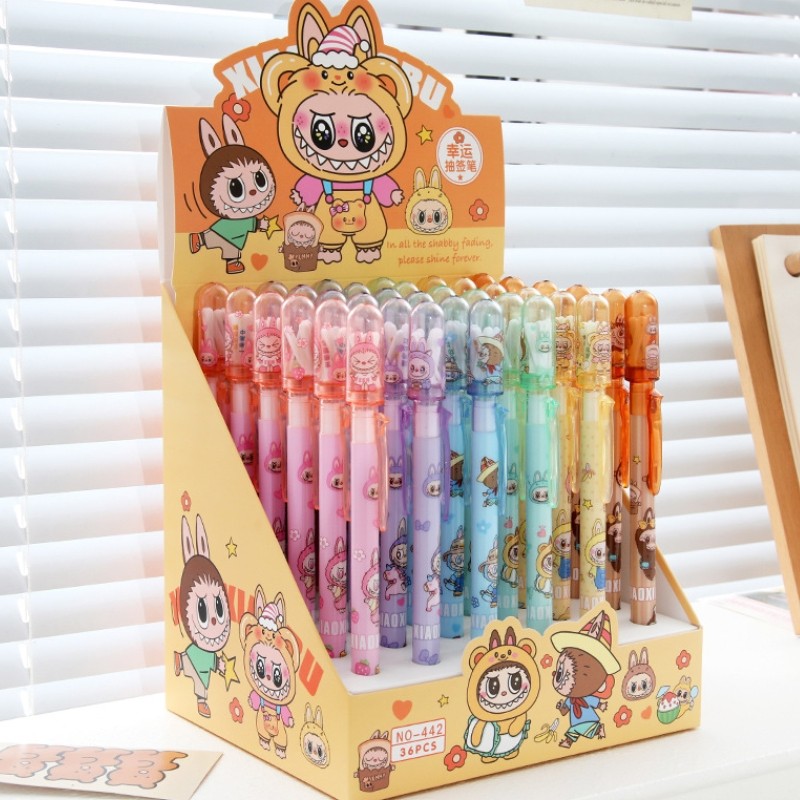 

36pcs Labubu Capybara Gel Pen Anime Erasable Blue Sign Lucky Draw Pen Ballpoint Pen Student Supplies Stationery Wholesale Gifts